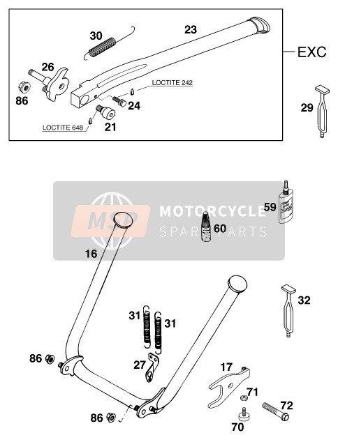 KTM 300 EXC 12lt USA 1999 Lado / Caballete central para un 1999 KTM 300 EXC 12lt USA