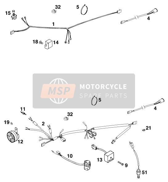 KTM 300 EXC 12lt USA 1998 Wiring Harness for a 1998 KTM 300 EXC 12lt USA