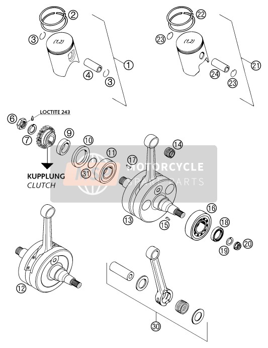 KTM 300 EXC USA 2002 Crankshaft, Piston for a 2002 KTM 300 EXC USA