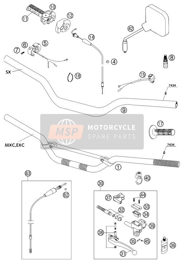 KTM 300 EXC Europe 2002 Manillar, Control S para un 2002 KTM 300 EXC Europe