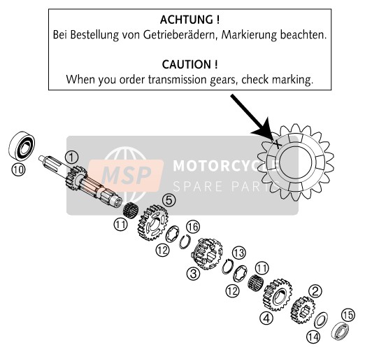 KTM 300 EXC Europe 2002 Transmission I - Main Shaft for a 2002 KTM 300 EXC Europe