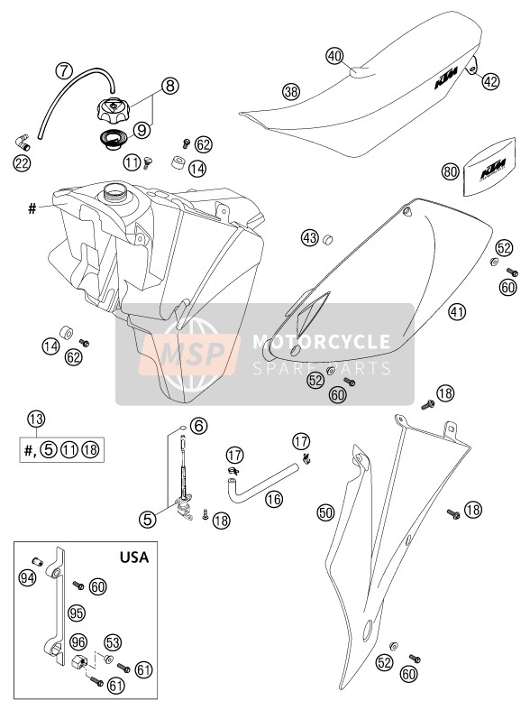 KTM 300 EXC USA 2003 Tank, Seat for a 2003 KTM 300 EXC USA