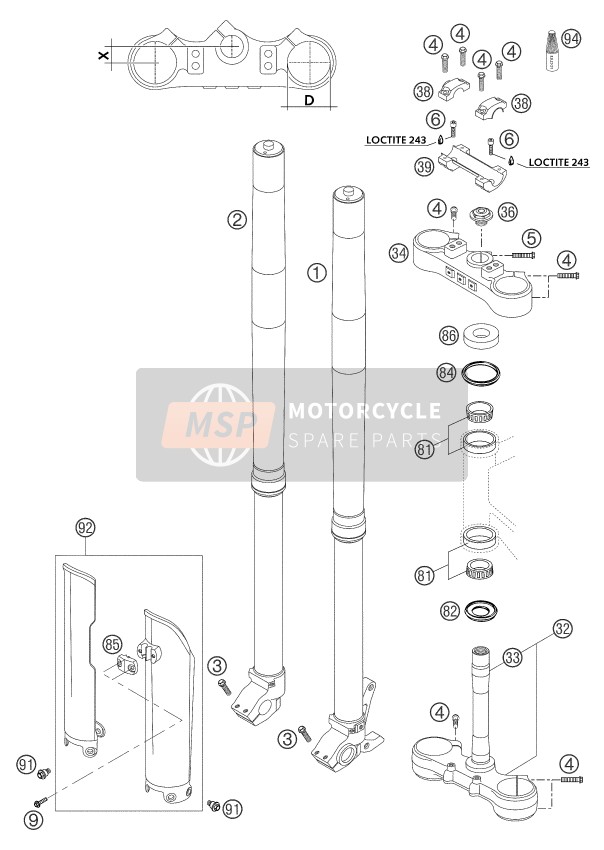 KTM 300 EXC USA 2004 Front Fork, Triple Clamp for a 2004 KTM 300 EXC USA