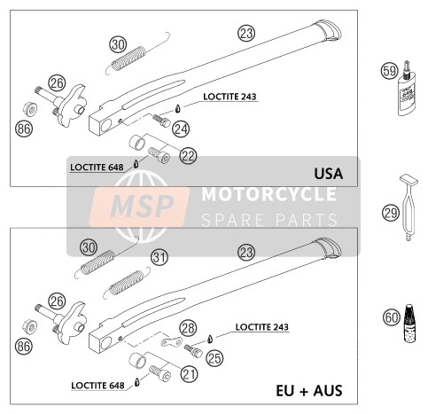 KTM 300 EXC Australia 2004 SEITENSTÄNDER/STÄNDER MITTE für ein 2004 KTM 300 EXC Australia