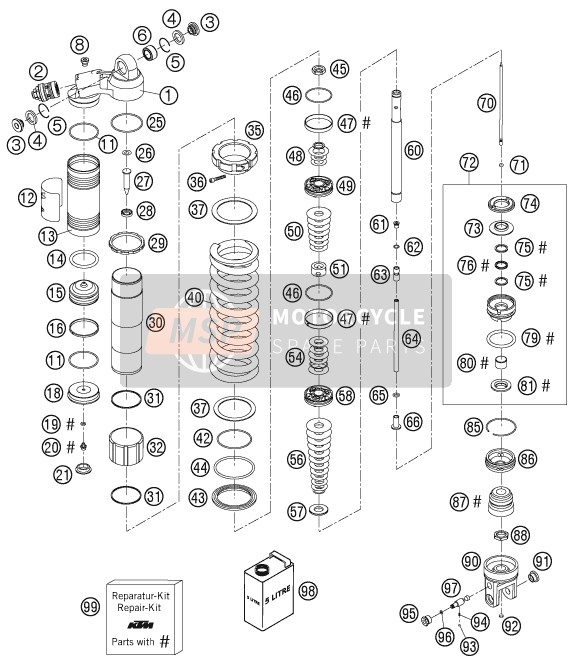 KTM 300 EXC USA 2005 Shock Absorber Disassembled for a 2005 KTM 300 EXC USA