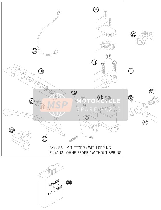 KTM 300 EXC Australia 2010 Commande de frein avant pour un 2010 KTM 300 EXC Australia