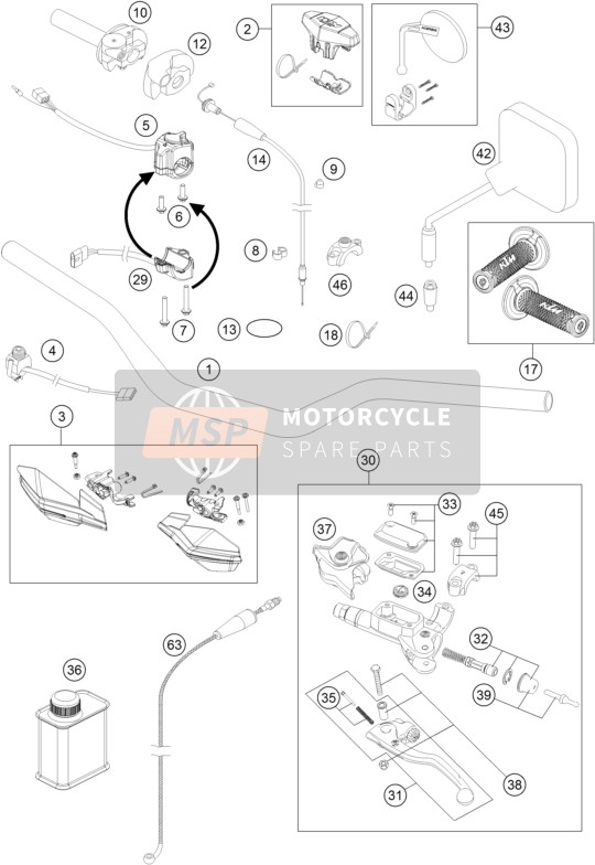 KTM 300 EXC Europe 2016 Handlebar, Controls for a 2016 KTM 300 EXC Europe