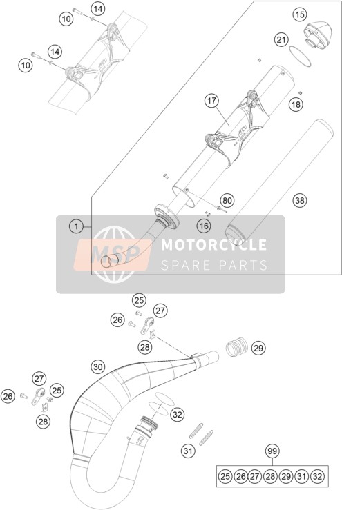 KTM 300 EXC CKD Brazil 2015 Sistema de escape para un 2015 KTM 300 EXC CKD Brazil