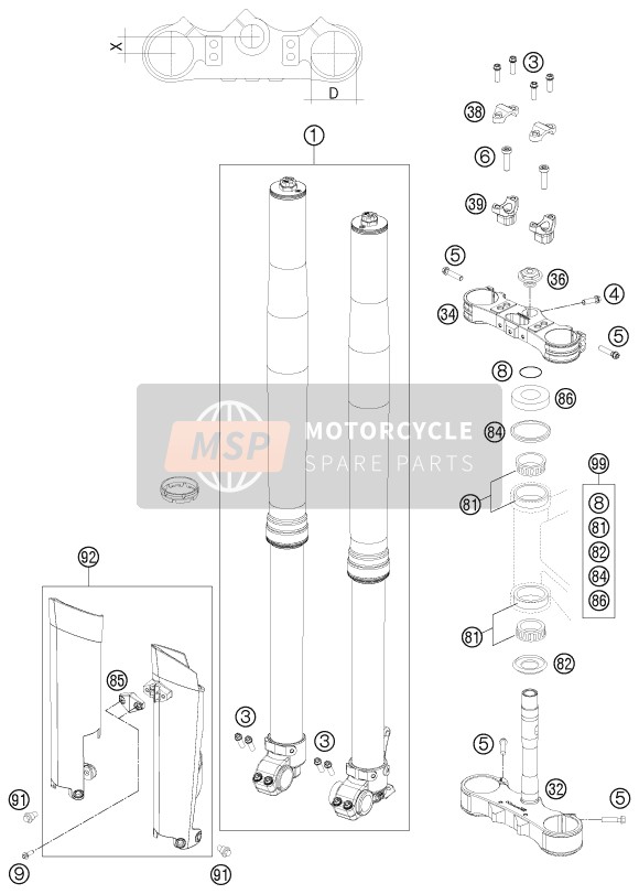 KTM 300 EXC FACTORY EDIT. Europe 2011 Fourche avant, Pince triple pour un 2011 KTM 300 EXC FACTORY EDIT. Europe