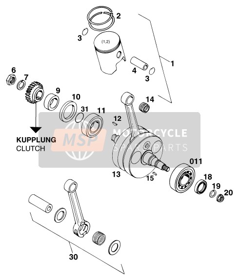 KTM 300 EXC M/O 13lt USA 1996 Albero motore, Pistone per un 1996 KTM 300 EXC M/O 13lt USA