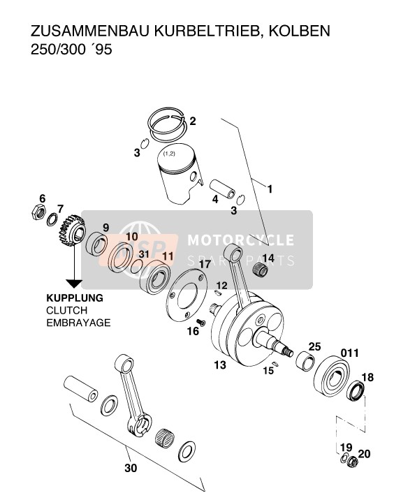 KTM 300 MXC USA 1994 Cigüeñal, Pistón para un 1994 KTM 300 MXC USA