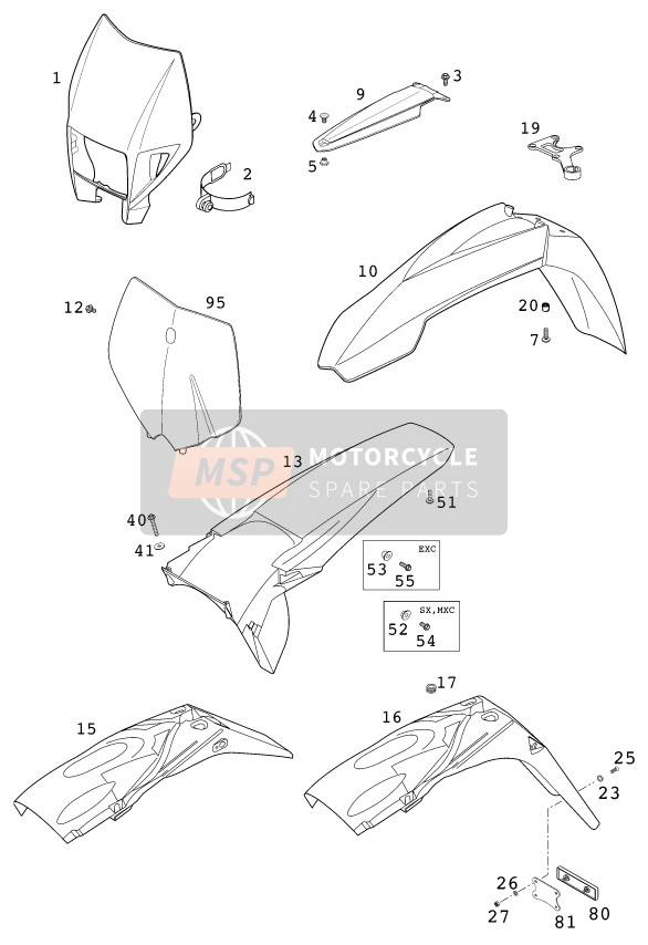 KTM 300 MXC USA 2001 Mask, Fenders for a 2001 KTM 300 MXC USA