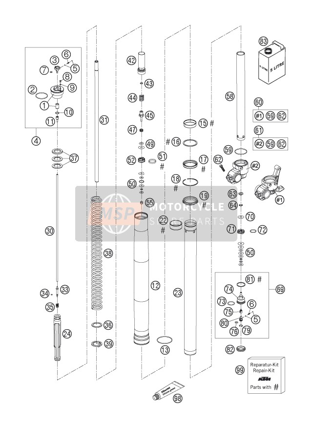 KTM 300 XC-W USA 2006 VORDERRADGABEL DEMONTIERT für ein 2006 KTM 300 XC-W USA