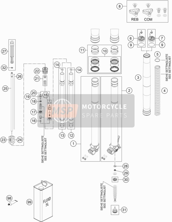 KTM 300 XC-W USA 2017 Horquilla delantera desmontada para un 2017 KTM 300 XC-W USA