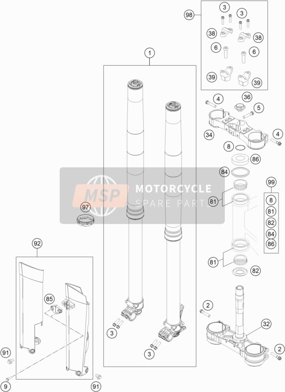 KTM 300 XC-W Six Days USA 2016 Voorvork, Kroonplaat set voor een 2016 KTM 300 XC-W Six Days USA