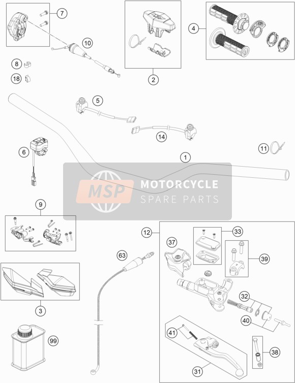 KTM 300 XC-W Six Days USA 2018 Handlebar, Controls for a 2018 KTM 300 XC-W Six Days USA
