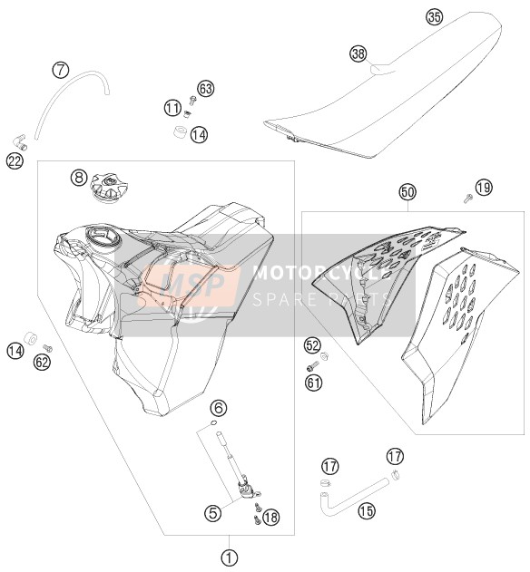 KTM 300 XC USA 2010 TANK, SITZ für ein 2010 KTM 300 XC USA