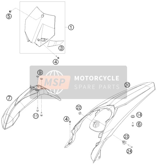 KTM 300 XC EU, US 2011 ABDECKUNG, KOTFLÜGEL für ein 2011 KTM 300 XC EU, US