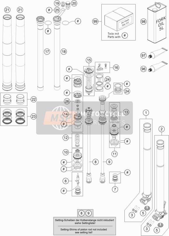 KTM 300 XC USA 2017 Horquilla delantera desmontada para un 2017 KTM 300 XC USA