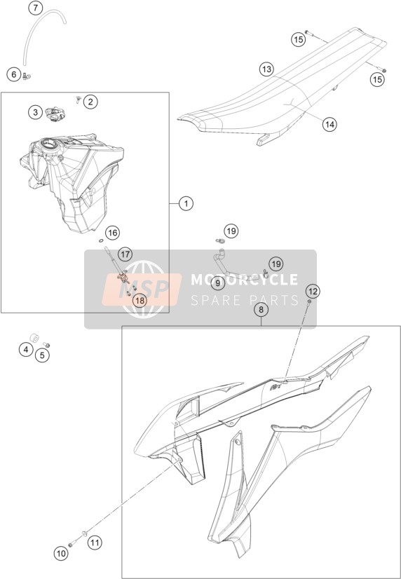 KTM 300 XC USA 2018 Réservoir, Siège pour un 2018 KTM 300 XC USA