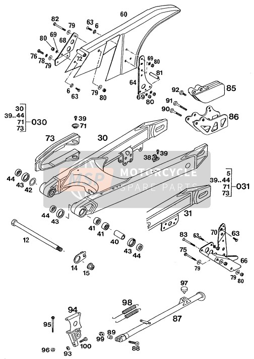 KTM 350 E-XC 20KW/Sup.Com Europe 1994 Swing Arm for a 1994 KTM 350 E-XC 20KW/Sup.Com Europe