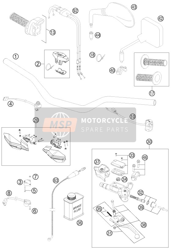 KTM 350 EXC-F USA 2012 Handlebar, Controls for a 2012 KTM 350 EXC-F USA