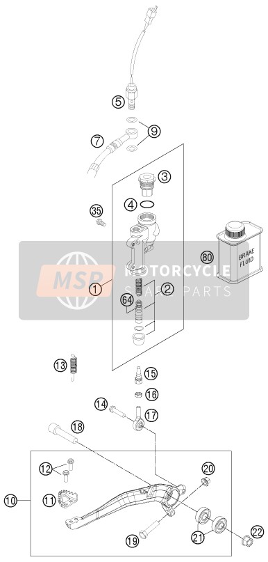 KTM 350 EXC-F Europe 2012 Commande de frein arrière pour un 2012 KTM 350 EXC-F Europe