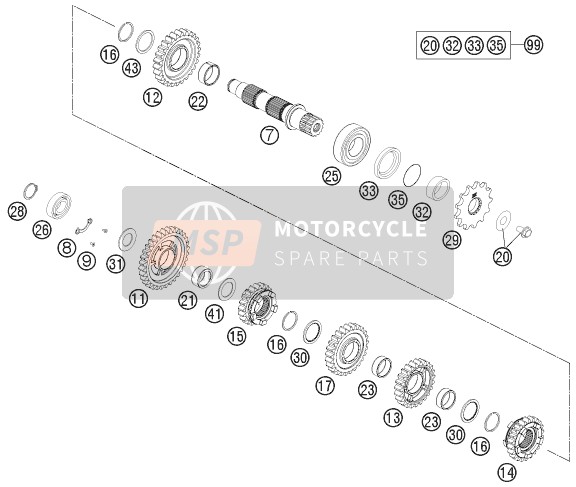 KTM 350 EXC-F Australia 2012 Transmisión II - Eje contrario para un 2012 KTM 350 EXC-F Australia