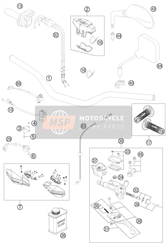 KTM 350 EXC-F USA 2013 Handlebar, Controls for a 2013 KTM 350 EXC-F USA