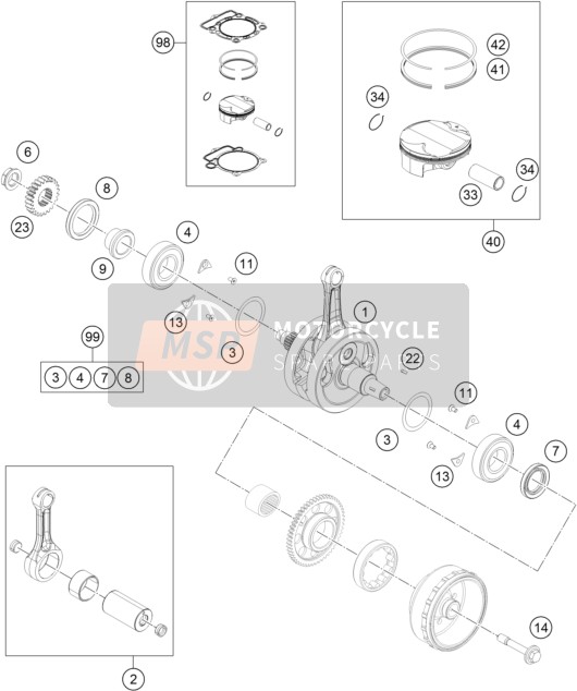 KTM 350 EXC-F Australia 2014 Crankshaft, Piston for a 2014 KTM 350 EXC-F Australia