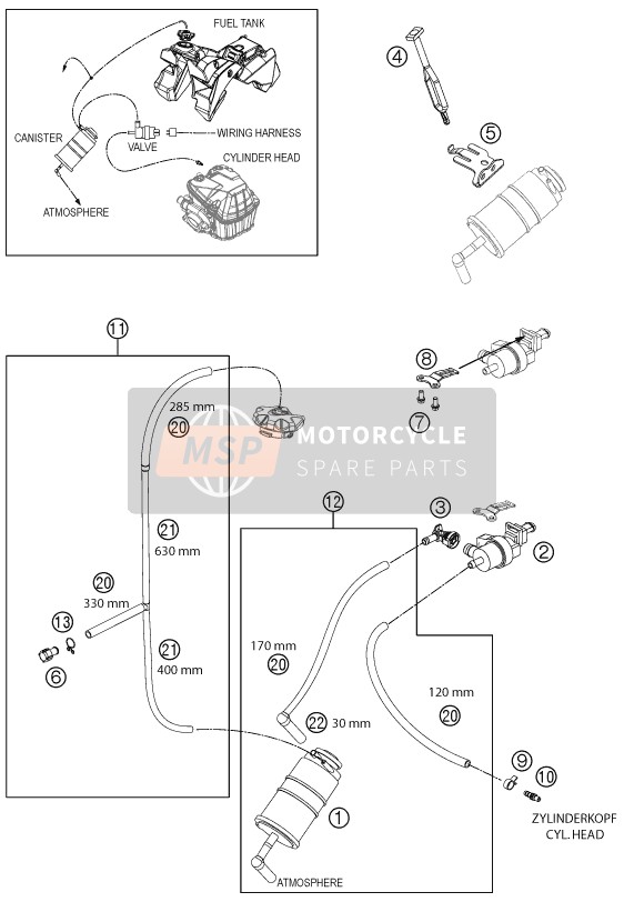 KTM 350 EXC-F USA 2015 Recipiente evaporativo para un 2015 KTM 350 EXC-F USA