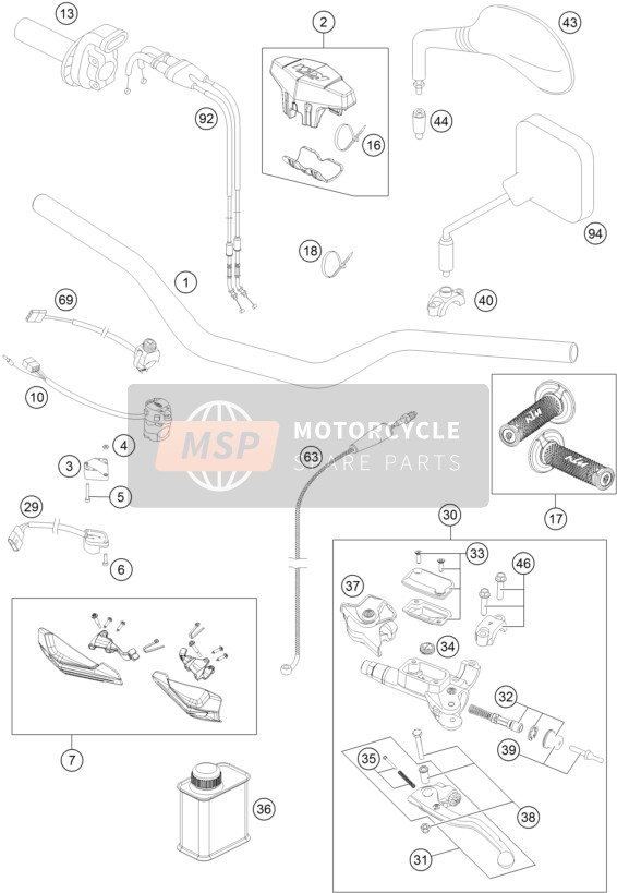 KTM 350 EXC-F USA 2015 Guidon, Les contrôles pour un 2015 KTM 350 EXC-F USA