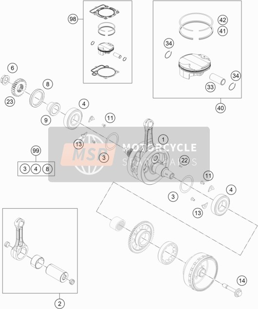 KTM 350 EXC-F USA 2016 Cigüeñal, Pistón para un 2016 KTM 350 EXC-F USA