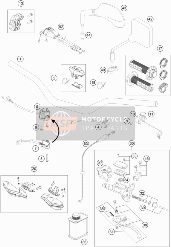 KTM 350 EXC-F Australia 2017 Guidon, Les contrôles pour un 2017 KTM 350 EXC-F Australia