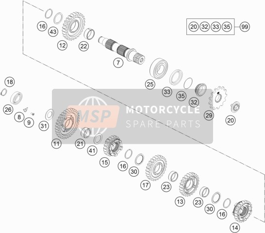 KTM 350 EXC-F USA 2017 Transmisión II - Eje contrario para un 2017 KTM 350 EXC-F USA