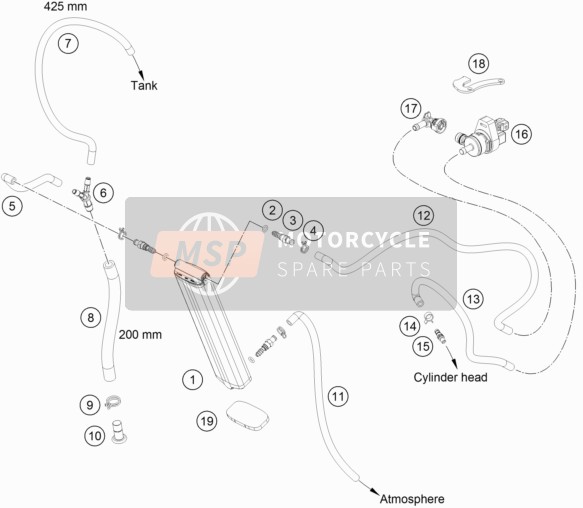 KTM 350 EXC-F USA 2019 Bombola evaporativa per un 2019 KTM 350 EXC-F USA