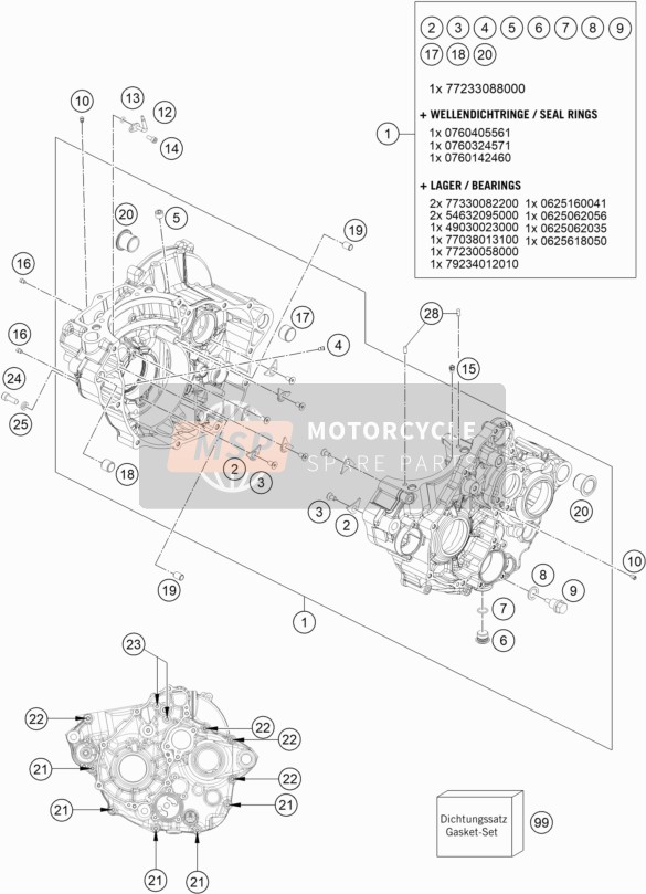 KTM 350 EXC-F Europe 2020 Cassa del motore per un 2020 KTM 350 EXC-F Europe