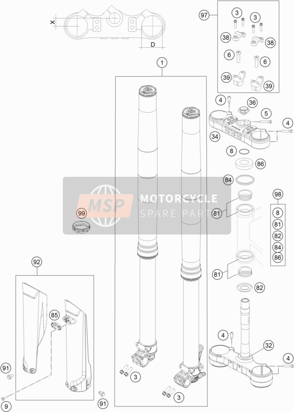 KTM 350 EXC-F CKD Brazil 2017 VORDERRADGABEL, GABELBRÜCKE für ein 2017 KTM 350 EXC-F CKD Brazil