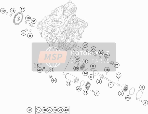 KTM 350 EXC-F CKD Brazil 2017 Sistema de lubricación para un 2017 KTM 350 EXC-F CKD Brazil