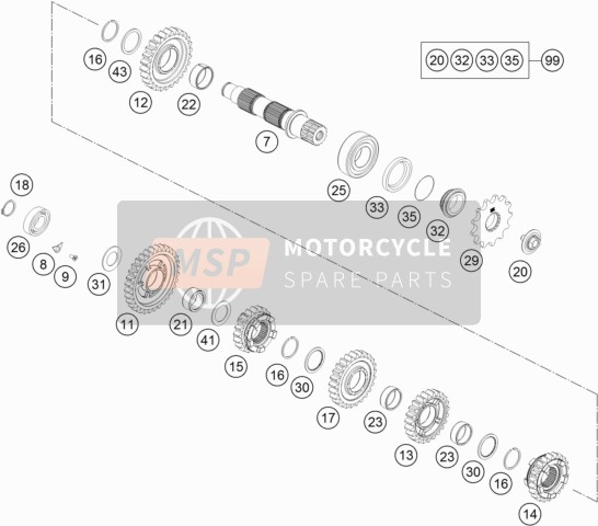 KTM 350 EXC-F CKD Brazil 2017 Transmission II - Counter Shaft for a 2017 KTM 350 EXC-F CKD Brazil