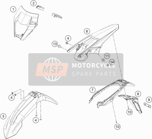 KTM 350 EXC-F CKD Brazil 2018 Máscara, Guardabarros para un 2018 KTM 350 EXC-F CKD Brazil