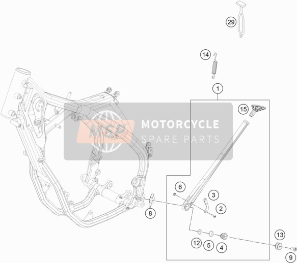 KTM 350 EXC-F CKD Brazil 2019 Kant / Middenbok voor een 2019 KTM 350 EXC-F CKD Brazil