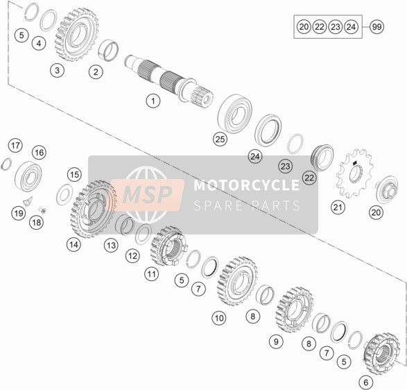 KTM 350 EXC-F CKD Brazil 2019 Transmisión II - Eje contrario para un 2019 KTM 350 EXC-F CKD Brazil