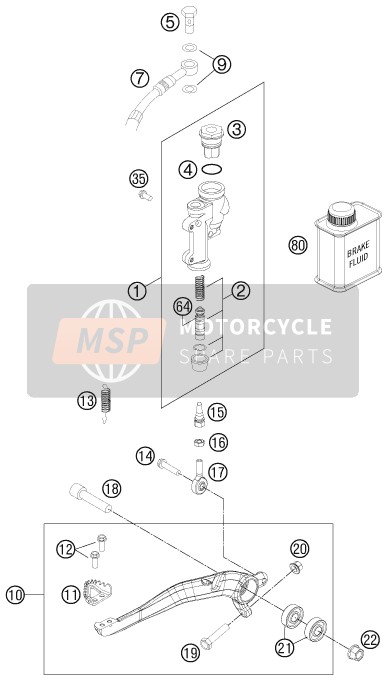 KTM 350 SX-F Europe 2011 Commande de frein arrière pour un 2011 KTM 350 SX-F Europe