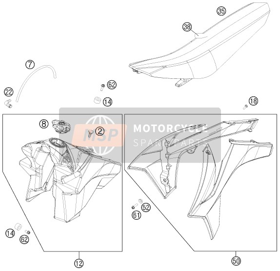 KTM 350 SX-F USA 2011 Tank, Seat for a 2011 KTM 350 SX-F USA