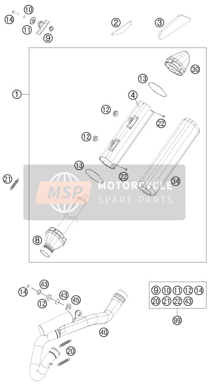 KTM 350 SX-F USA 2014 Impianto di scarico per un 2014 KTM 350 SX-F USA