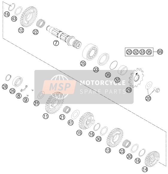 KTM 350 SX-F Europe 2014 Transmisión II - Eje contrario para un 2014 KTM 350 SX-F Europe