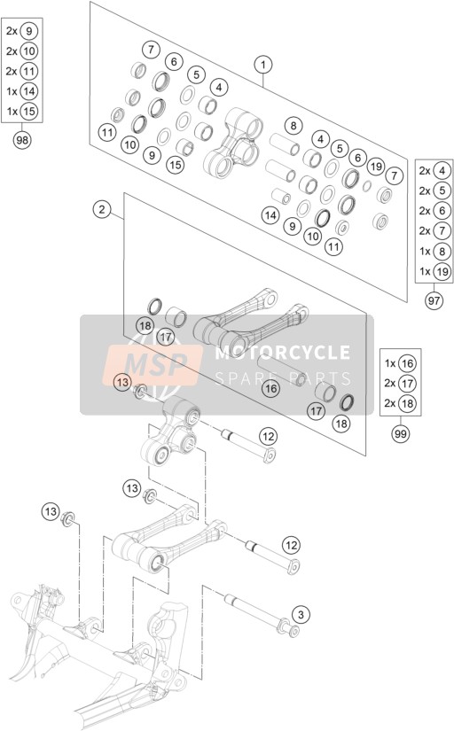 KTM 350 SX-F USA 2015 Pro Lever-verbinding voor een 2015 KTM 350 SX-F USA