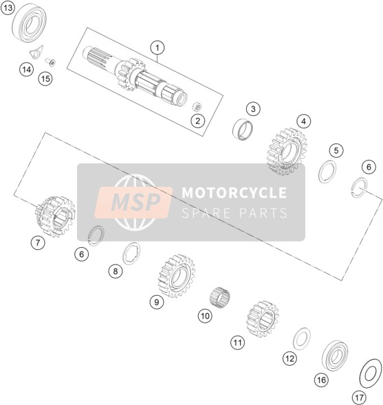 KTM 350 SX-F Europe 2016 Transmissie I - Hoofdas voor een 2016 KTM 350 SX-F Europe