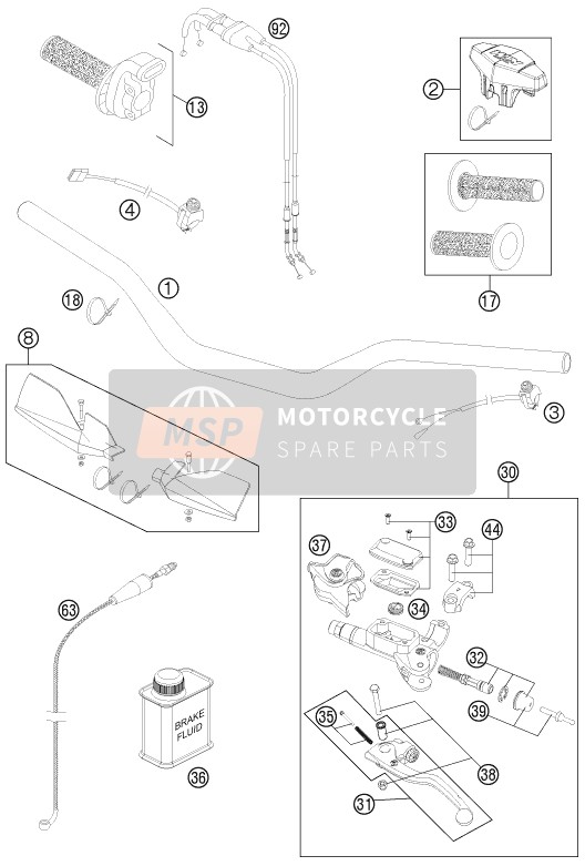 KTM 350 XC-F USA 2011 Manillar, Control S para un 2011 KTM 350 XC-F USA